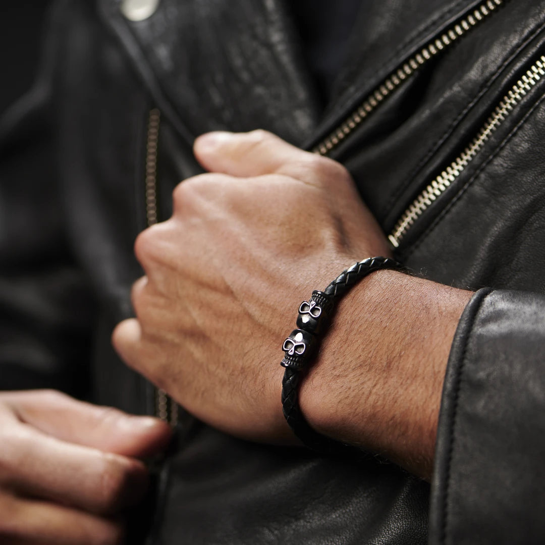 Pulseira Klav Skull Black - Couro